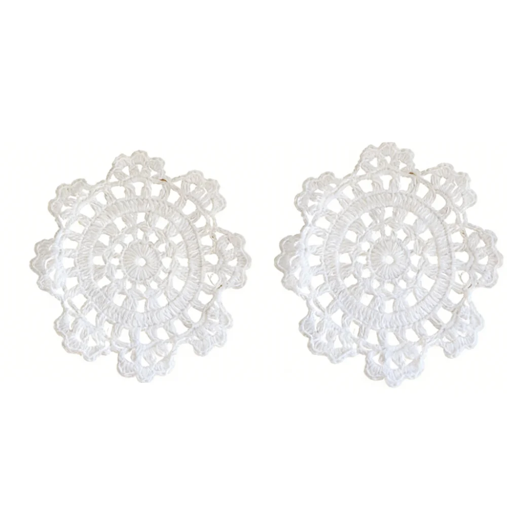 

2/4Pcs Bohemian Crochet Coasters Knitted Texture Vintage Round Woven Placemats Handmade Small Drink Coasters Coffee Table