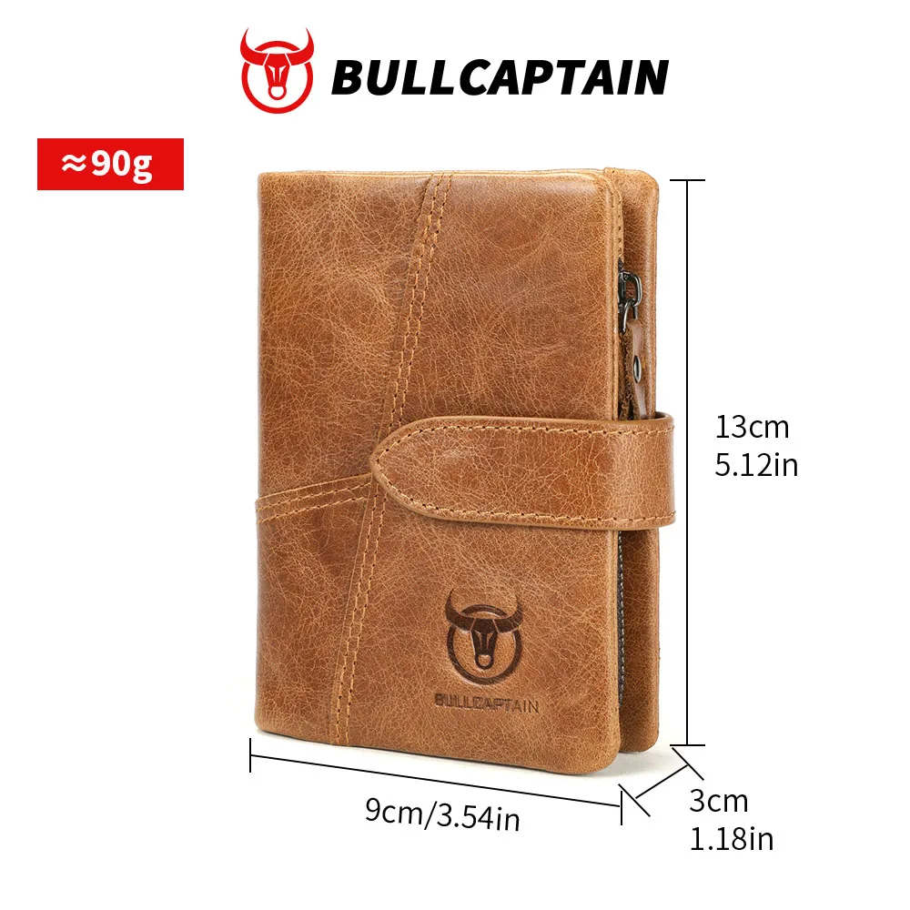 BULLCAPTAIN Genuine Leather Men's Wallet RFID Blocking Vintage Bifold Short Purse Cowhide Credit Card Holder with Coin Pocket - view 6