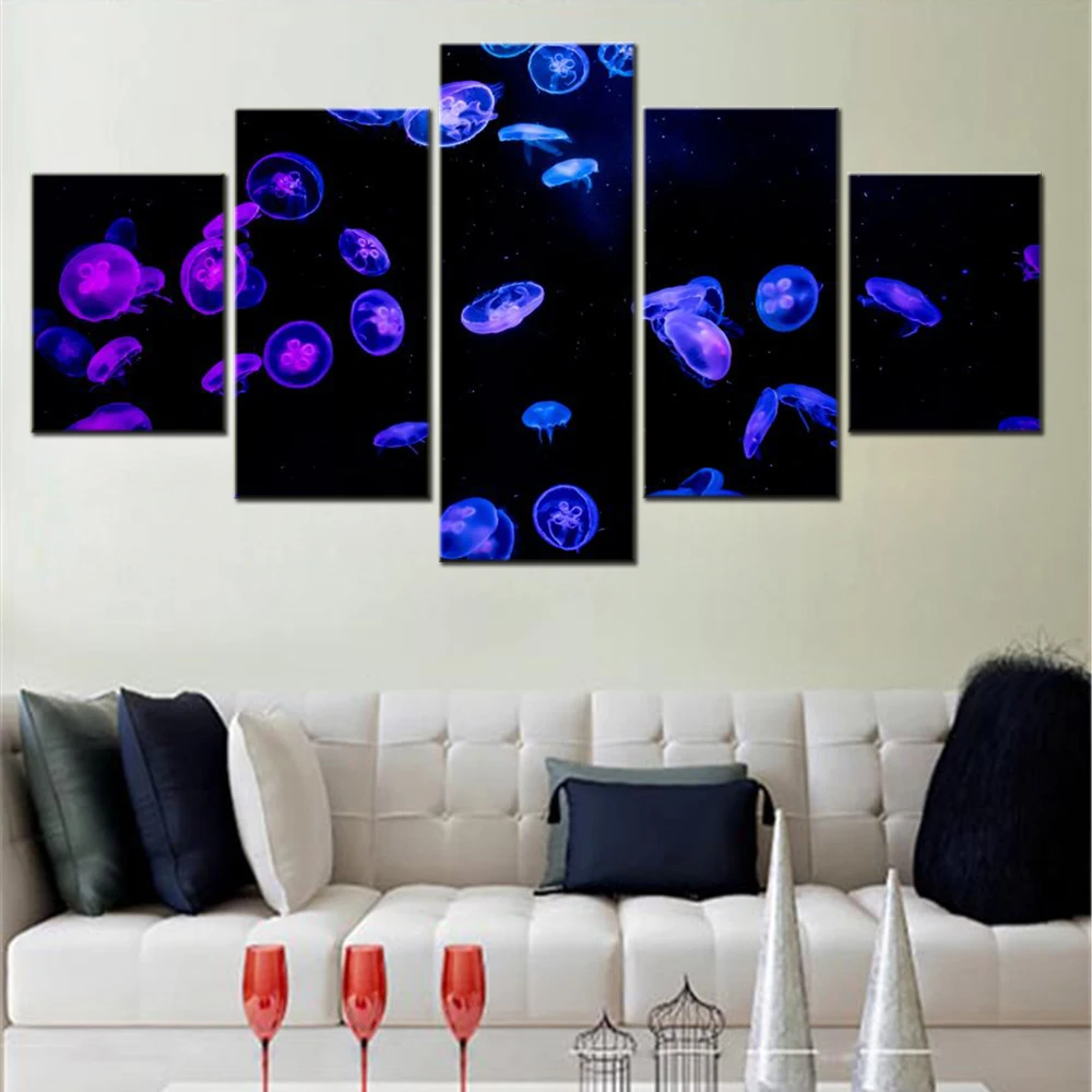 

5 Pieces Canvas Wall Art Animal Poster Jellyfishes Wallpaper Painting Living Room Picture Print Bedroom Mural Home Decor Artwork