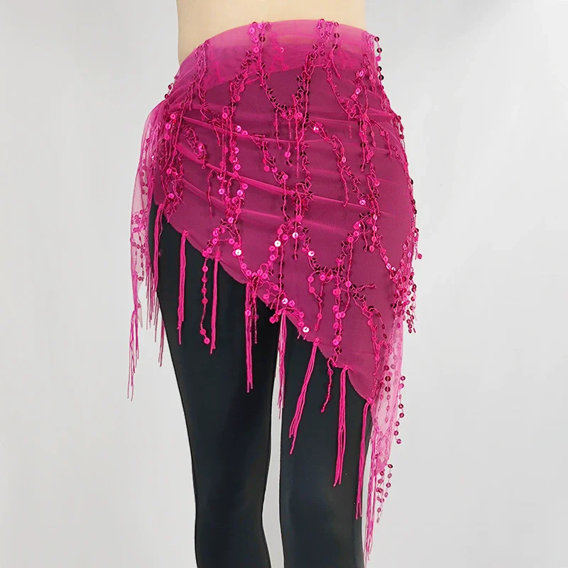 Bauchtanz-Hüfttuch mit Goldpailletten und Quasten, Dreieckiger Rock, Wickelgürtel für Festival, Rave-Party, Nachtclub-Auftritte, Kostüm für Frauen – Detail 2