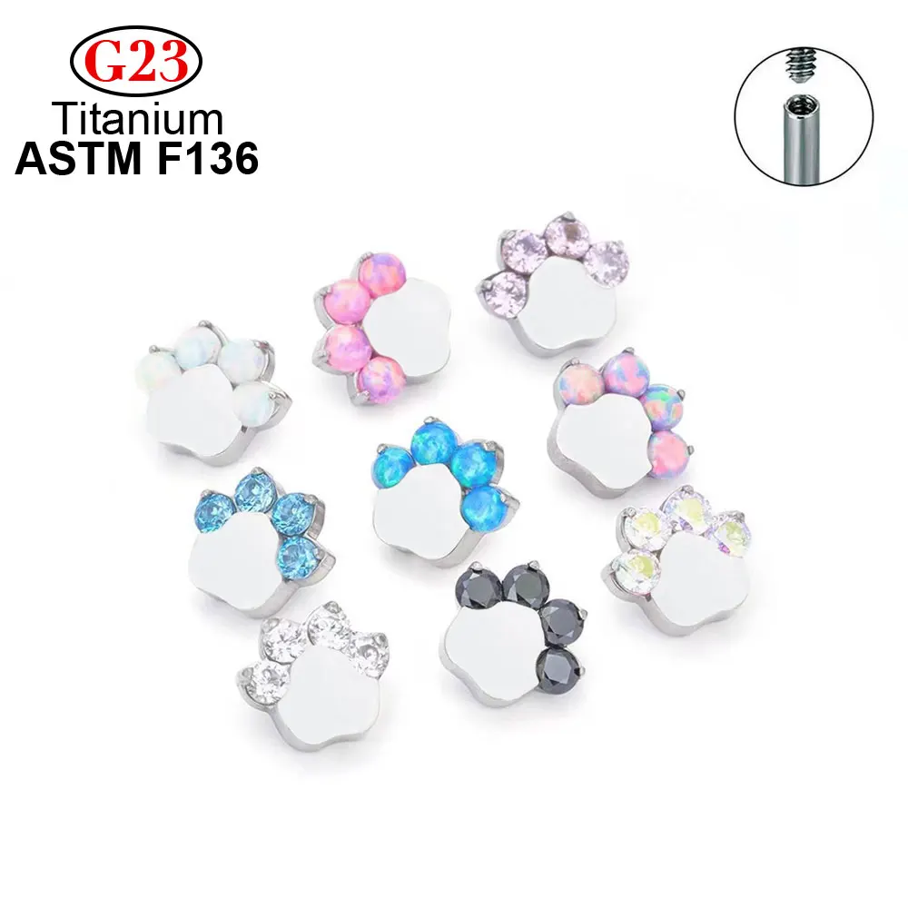 G23 Titanium Grade Implante Cat's Paw Spiral Tragus Cartilage Opal Nose Ear Stud Mix Zircon Lip Body Jewelry's For Women