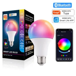 Tuya-bombilla LED inteligente con Bluetooth, E27, B22, 20W, RGB, lámpara mágica regulable, RGBW, RGBWW, 110V, 220V, aplicación de Control remoto para decoración del hogar