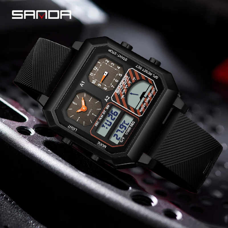 SANDA G style Electronic Watch Men Multifunctional Thermometer LED Digital Clock Military Waterproof Outdoor Sports Quartz Watch