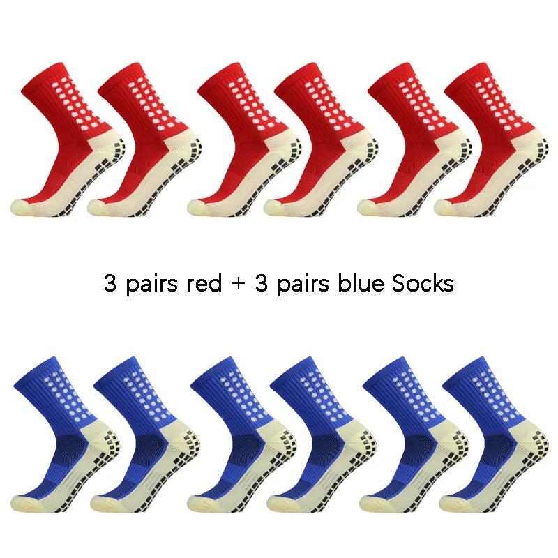 6 pairs of anti-skid classic sports socks with adhesive points, football socks