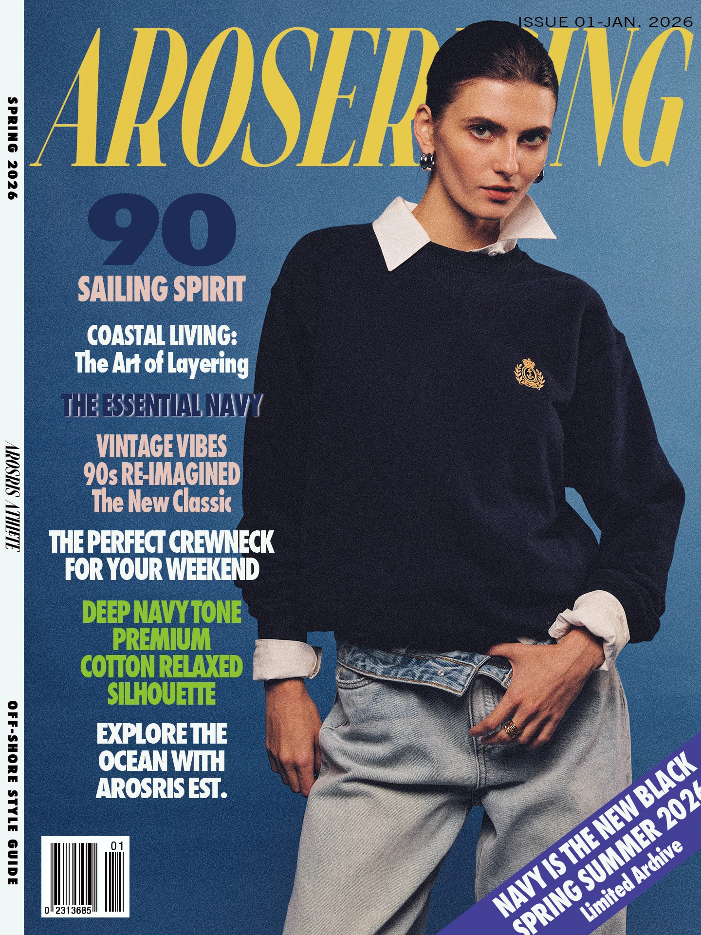 

AROSRIS Nautical Logo Embroidery Loose Fit round Ne Sweatirt Women's Vintage American Sle Offore Archive Streetwear