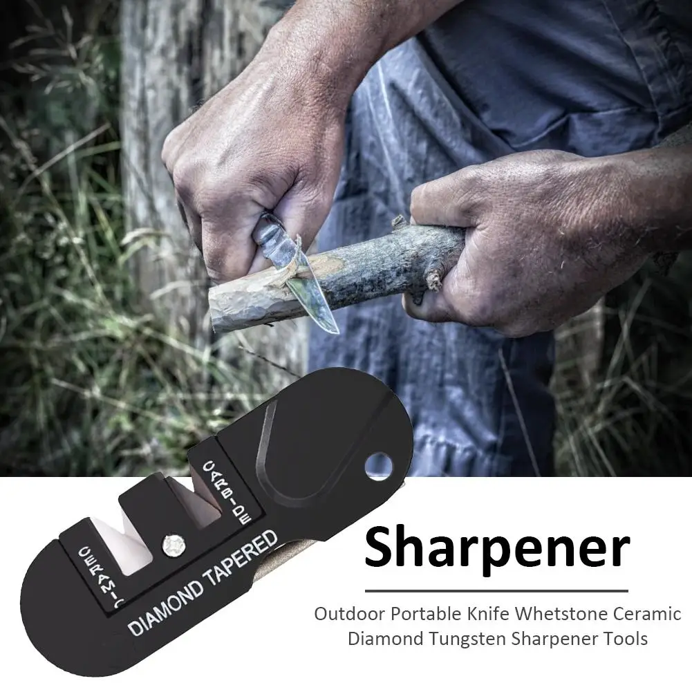 Portable Tungsten Ceramic Carbide Whetstone Sharpener Sharpen Fish Hook Pocket Diamond Camping Hiking Outdoor Tool