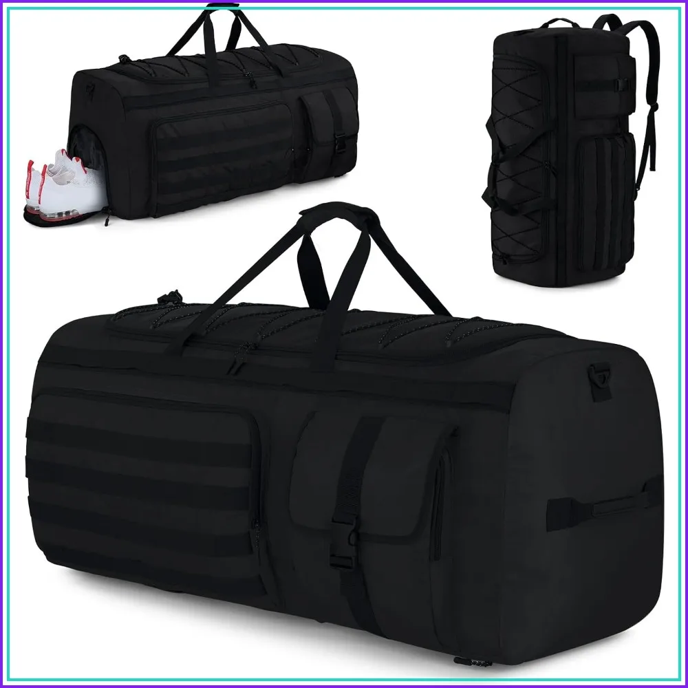 

90L Large Duffel Bag for Men, Heavy Duty 3 in 1 Convertible Carry Travel Sports Duffle, with Tactical Loops, Shoe Compartment