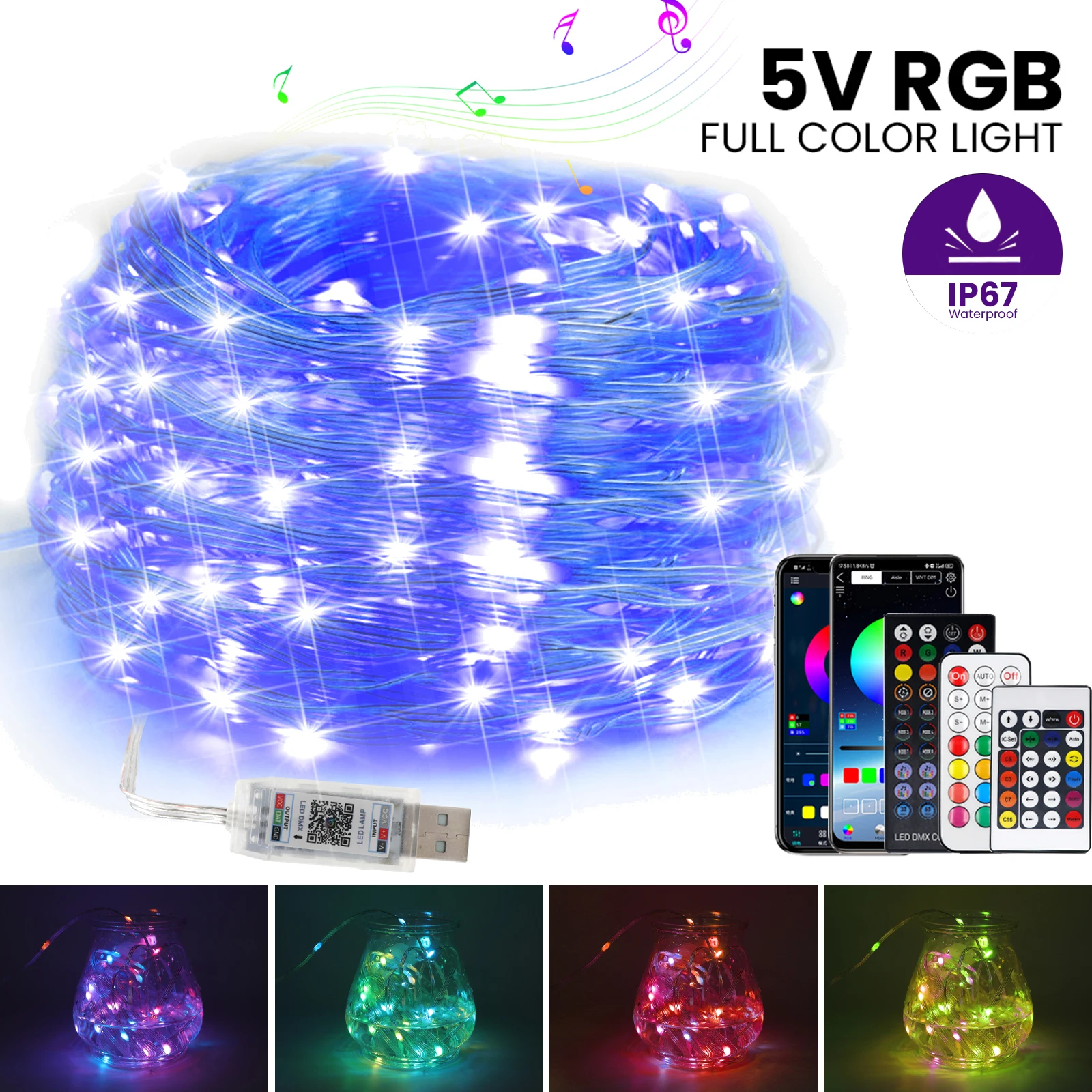 5V USB Filo di Pelle LED String Light 21 24 40 Tasti Bluetooth APP Telecomando 2m 5m 10m 15m Kit Decorazione del Giardino Impermeabile
