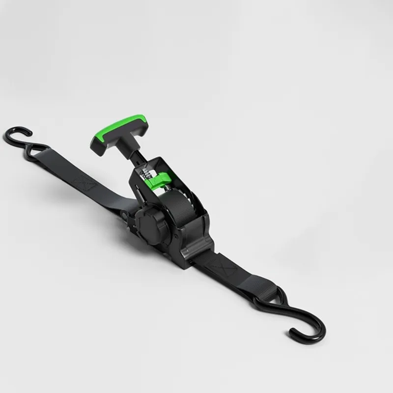 A98M Auto-Retracting Tie Down Straps Green Handles For Motorcycles, Off-Road Applications