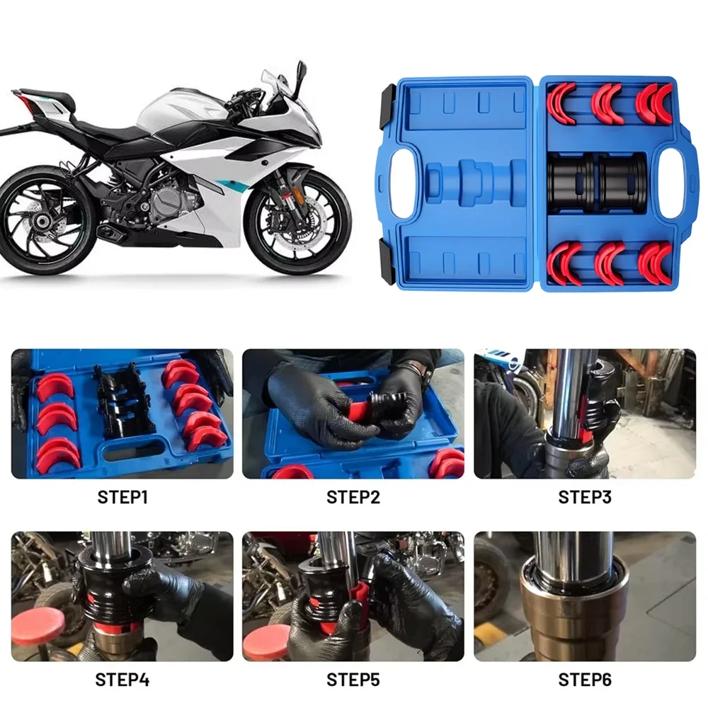 14PCS Universal Motorcycle Bike Fork Seal Driver Tool Kit Installer Set with Storage Box 35/36 40/41 42/43 45/46 47/48 49/50MM