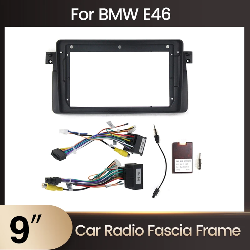 Panneau d'autoradio à limitation de voiture, cadre pour BMW E46 1998-2005, contrôle central 2DIN, panneau Prada, support d'invite de montage avec câble canbus, 9 pouces