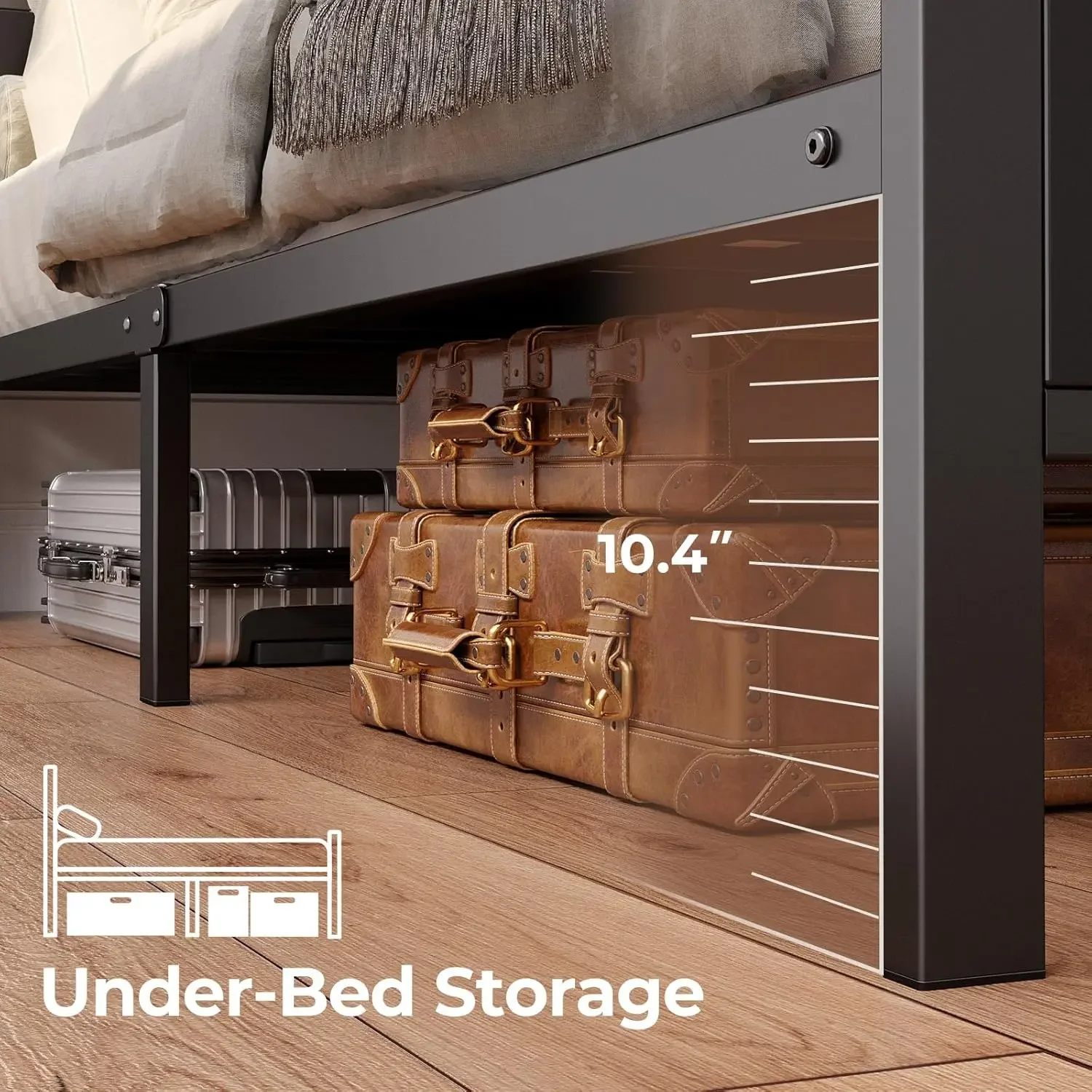 إطار سرير مزدوج مع خزانة كتب للتخزين LED على اللوح الأمامي ومحطة شحن USB #6