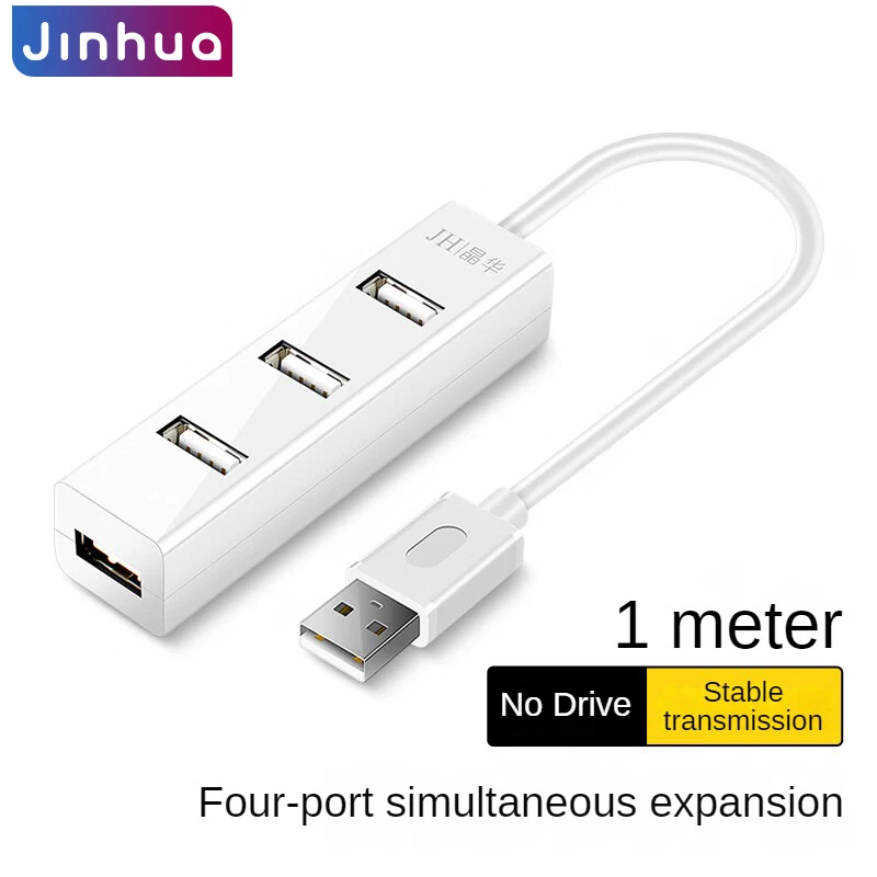 JINGHUA 4-Port USB Hub, Plug & Play, Stable Data Transfer, Nickel-Plated, Compatible with Laptop, PC, U Disk, Mouse, Keyboard