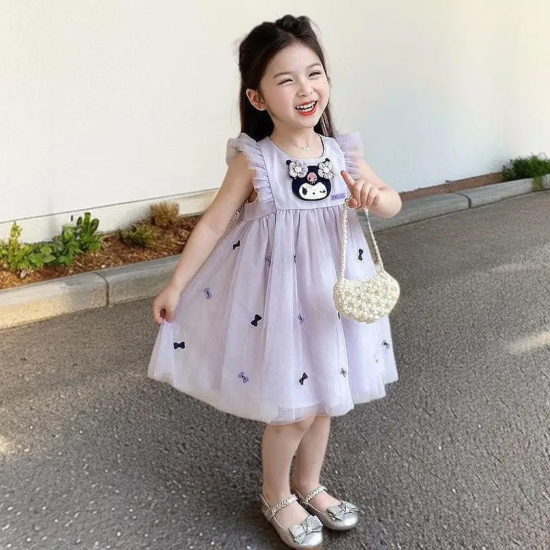 

Hot Sanrio Children Princess Dress Kuromi Summer Girl Cartoon Sleeveless Dress Leisure Fashion Kawaii Clothing New Girl's Gift