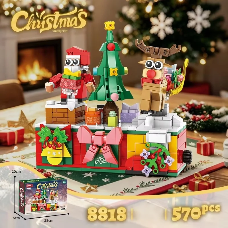 Creative Building Block Series Christmas Vibrant 3 in 1 And Christmas Present Box Bricks Xmas Themed Scene DIY Holiday Toy Gift