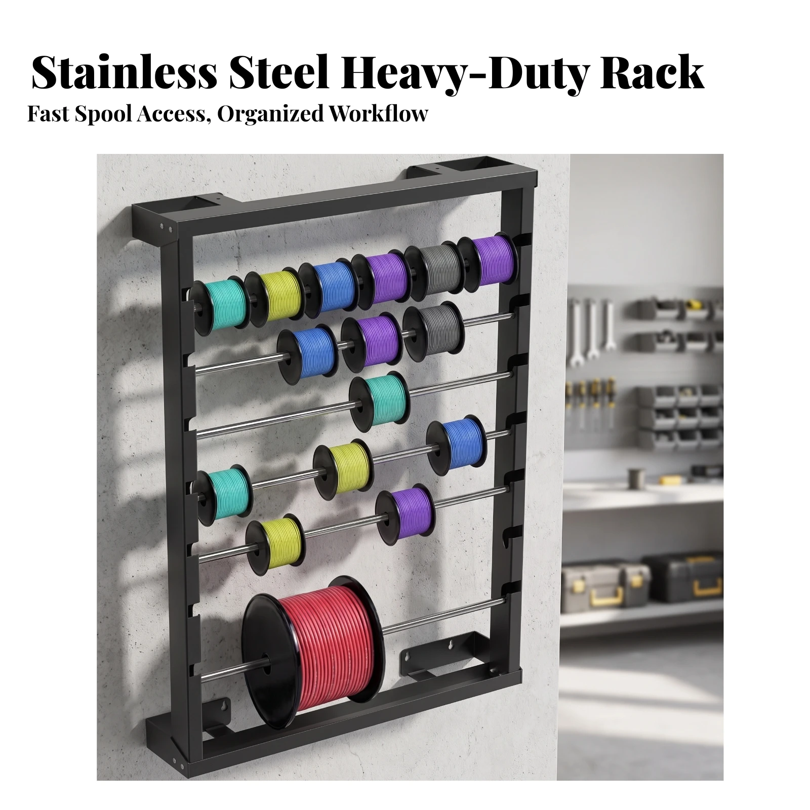 Wire Spool Rack Sturdy Wire Spool Holder Long-Lasting Easy to Install for Electricians, Workshops, Garages