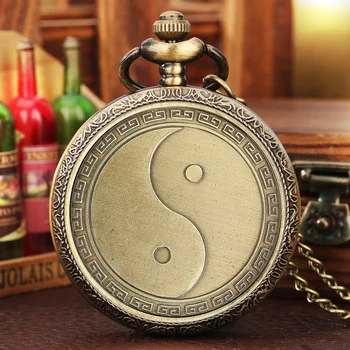 خمر البرونزية الصينية الرجعية تاي تشي القيل والقال نفي سوء الحظ كوارتز ساعة الجيب قلادة قلادة أفضل صديق الصداقة مجوهرات