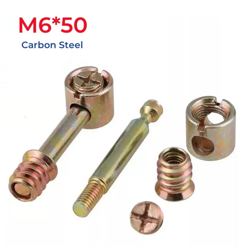 M6 Carbon Steel Of Iron Four In One Connectors Bed Assembly Hammers Nuts Screws Eccentric Wheels Furniture Hardware Accessories