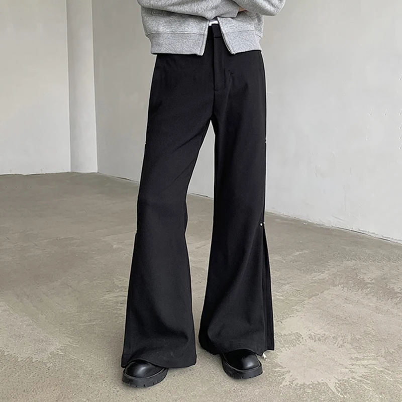 FEWQ Niche Metal Deconstruction Design Flared Trousers Darkwear Pleated Solid Color 2024 Korea Fashion Male Trousers 24E2083