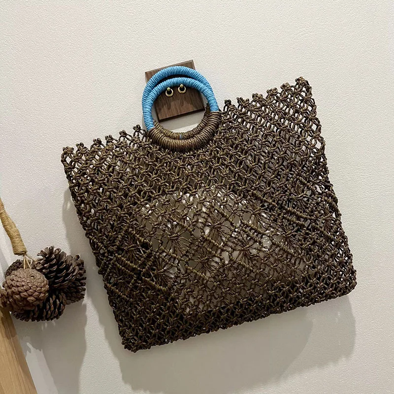 

Handmade Woven Shoulder Bag Raffia Rattan Shopping Travel Bag Bohemian Braided Handbag Casual Tote Summer Hollow Straw Beach Bag