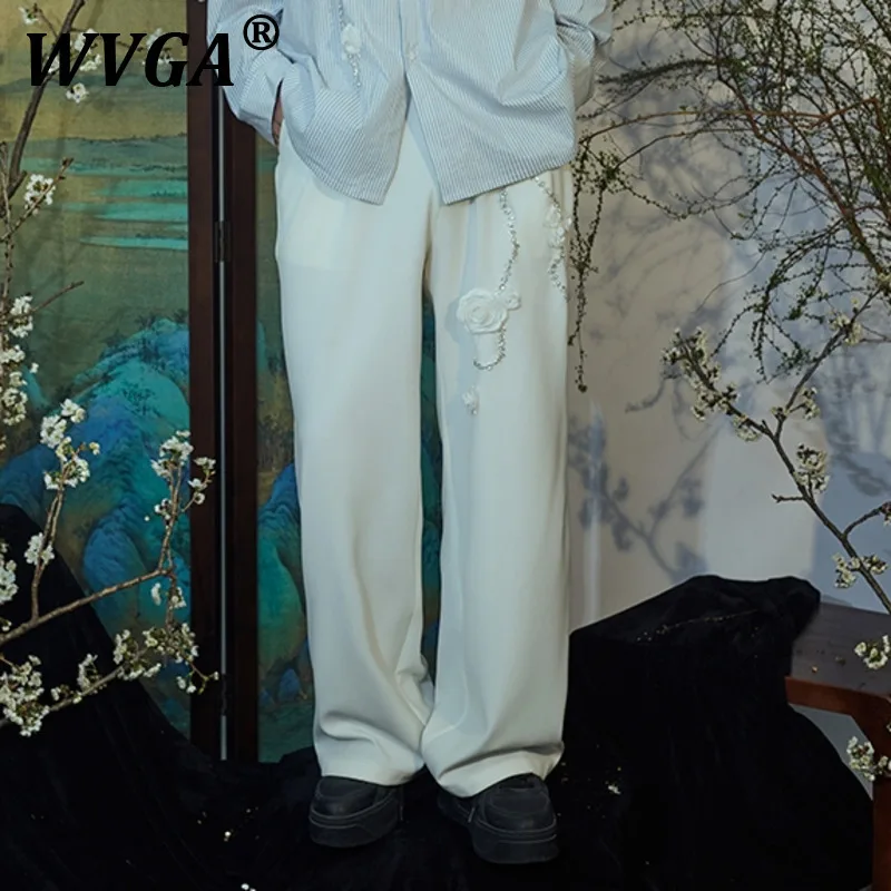 

WVGA Spring Autumn New Man Tide Chinese Style Straight Sweatpants Niche Chic Casual Embroidered Trendy Wide-Leg Ins Y2K W10964