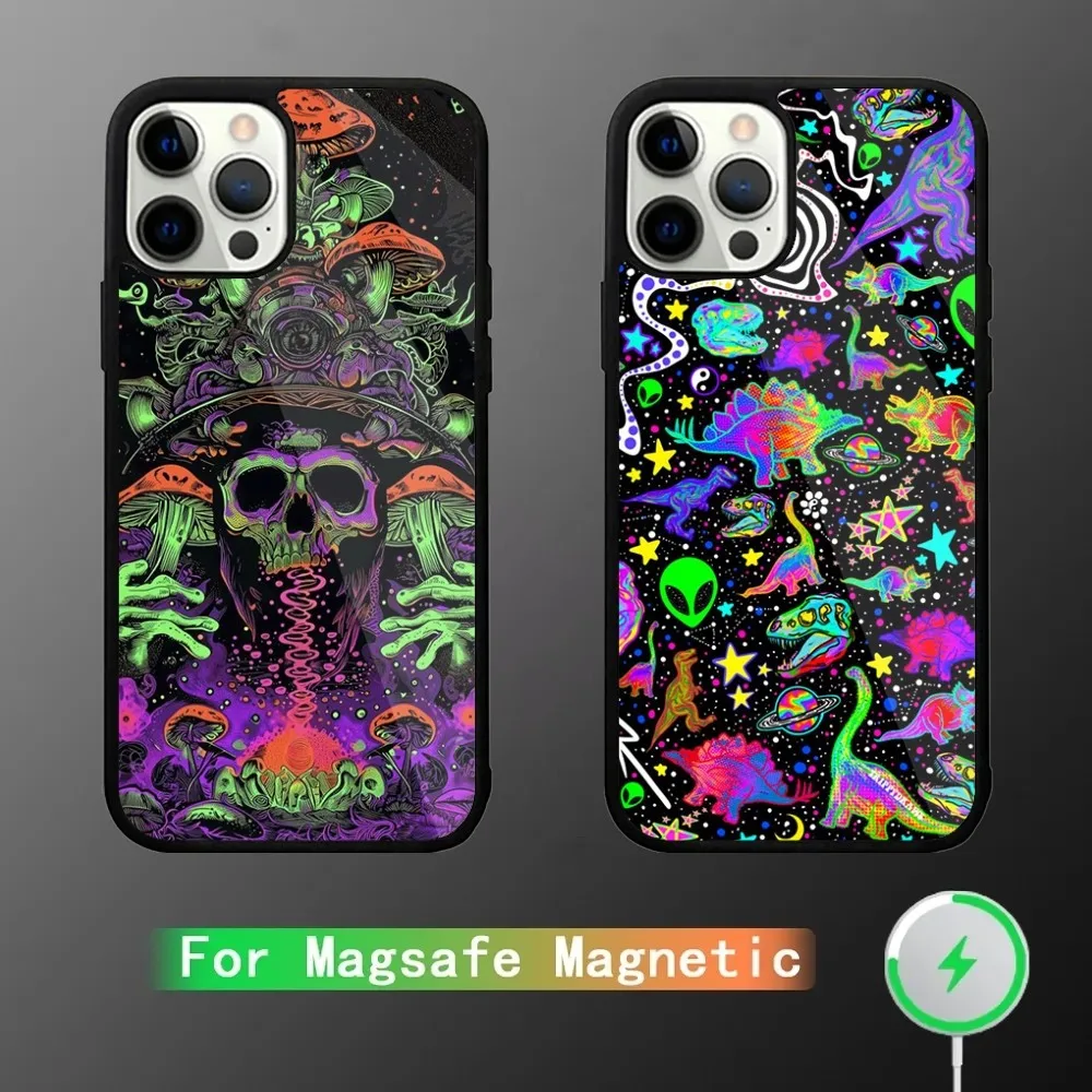 Mushroom Psychedelic Art  Phone Case For iPhone 16,15,14,13,12,11,Plus,Pro,Max Mini Magsafe Magnetic Wireless Charging