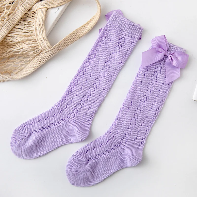 New Summer Girls Socks Kids Bow Long Sock Children Knee High Soft Cotton Mesh Spanish Style Children 1-9 Years Breathable Socks