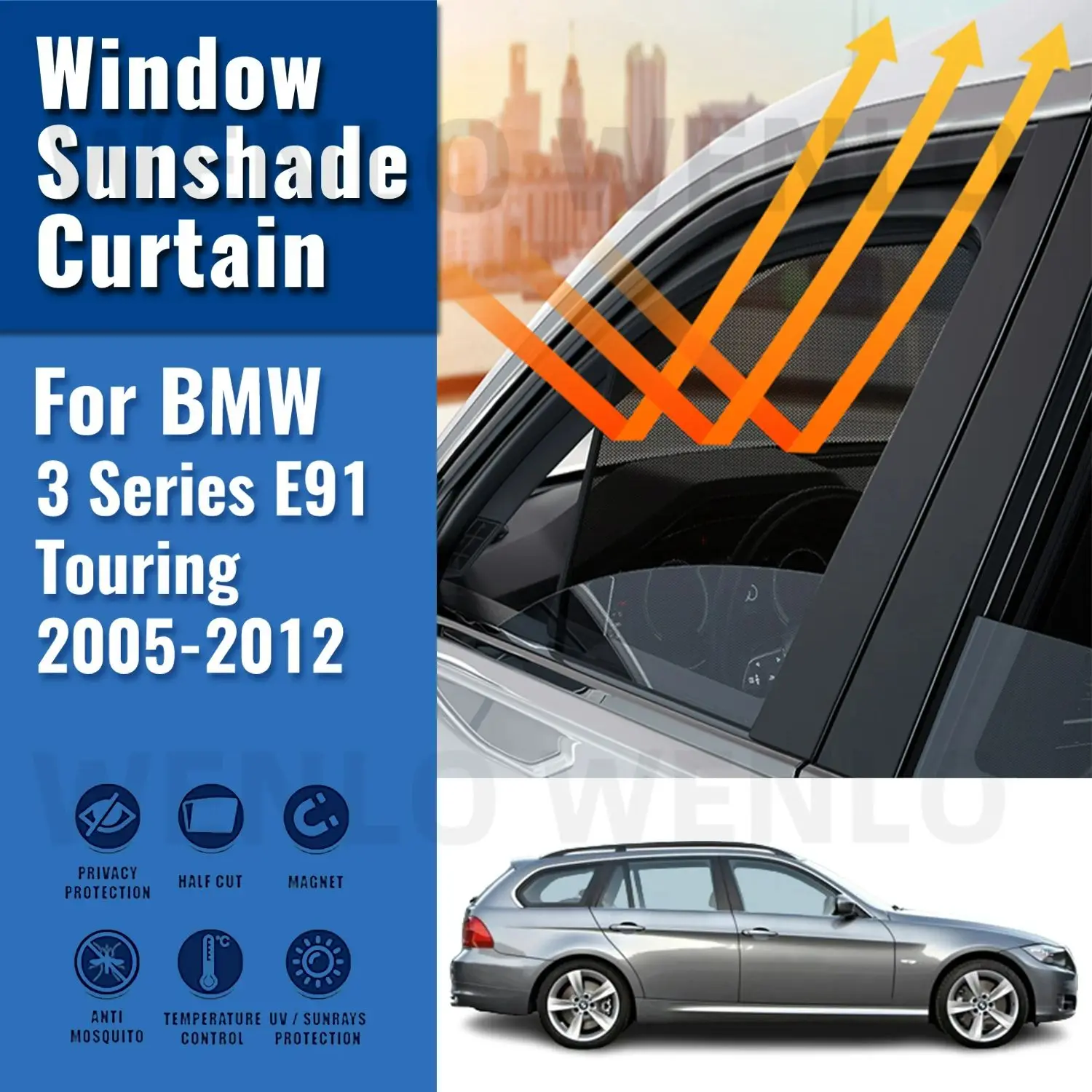 

For BMW 3 series Touring E91 2005-2012 Car Sunshade Magnetic Front Rear Windshield Curtain Side Window Sun Shade Visor