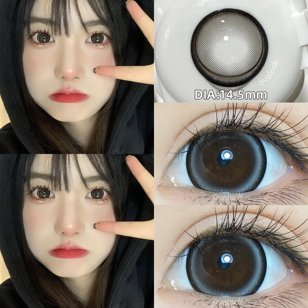 OVOLOOK-10 Colors Colored Contact Lenses for Eyes with Diopters Prescription Lenses for Myopia Natural Big Diameter Lens 1 Pair