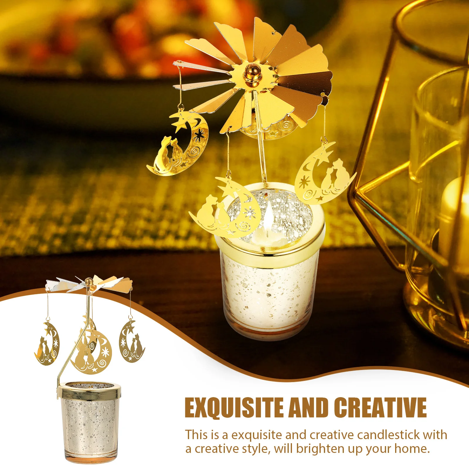 

1Pcs Rotating Candlestick Delicate Metal Holder for Dinner Party Wedding Festival Stand Decorative Ornament