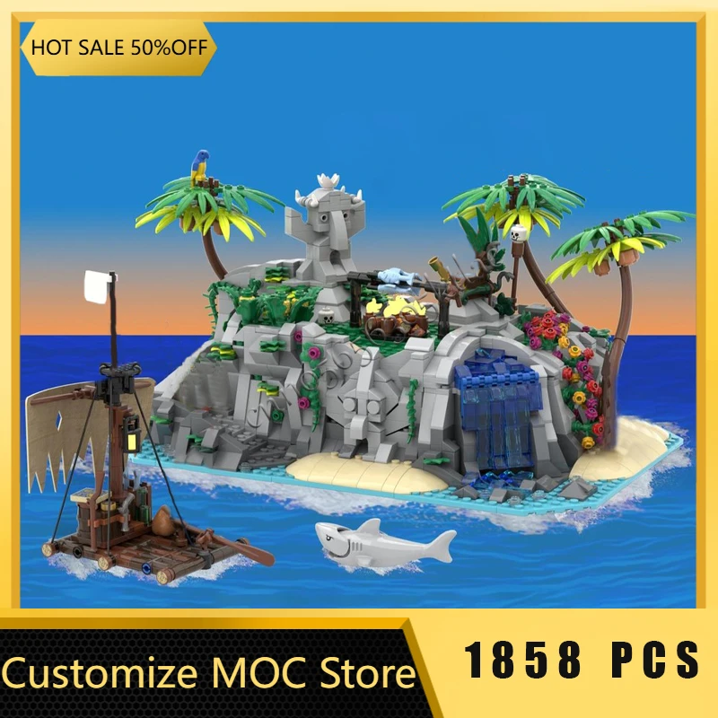 1858 PCS MOC Customize Hidden Sea Islands Technology Fortress Building Block Model Children Education Assembly Toy Birthday Gift