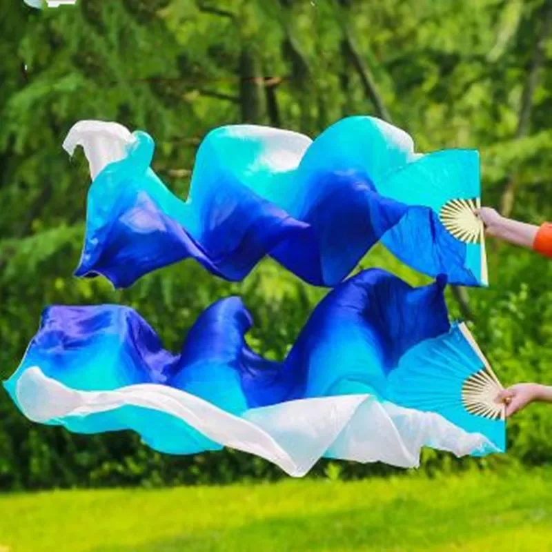 قوس قزح الرقص الشرقي الحرير الحقيقي مروحة الحجاب اليد صبغ ضوء مروحة الحجاب 1 أزواج التدرج 120 سنتيمتر 180 سنتيمتر المهنية جديد وصول الساخن بيع #4