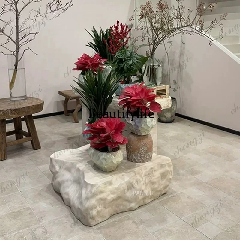 Modern simple natural travertine natural surface coffee table retro high-end sense creative atmosphere coffee table
