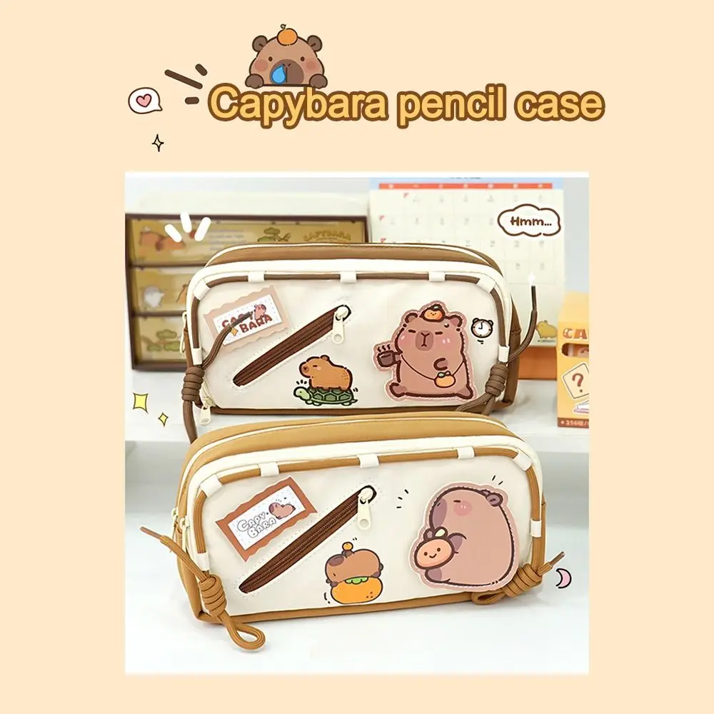 Kawaii الكرتون كابيبارا مقلمة متعددة الطبقات سعة كبيرة أكياس القلم حقيبة أدوات مكتبية الهدايا
