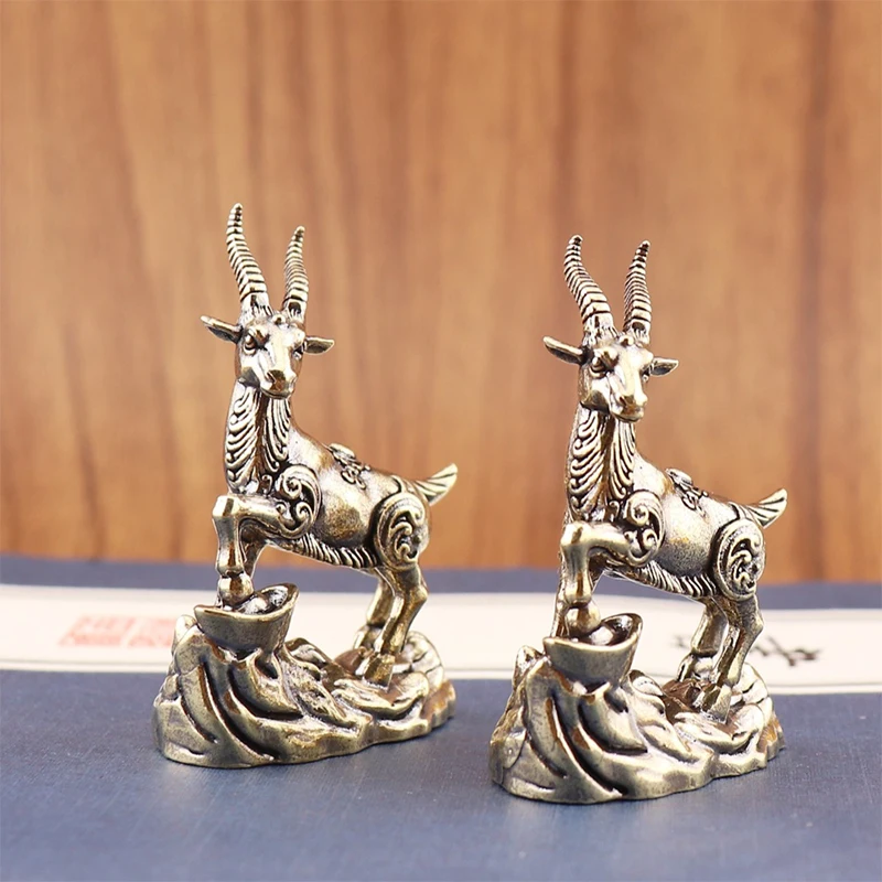Brass Ingot Antelope Zodiac Figurine Creative Ornament For Tea Table Desktop Office Home Decor New Year Decoration Craft Statue