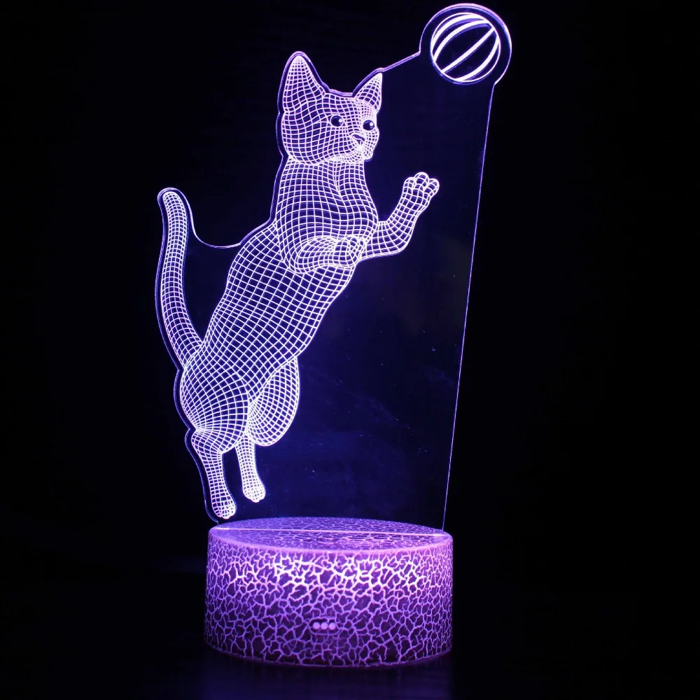 Acrylic Cat 3D Lamp LED Night Light for Kids Room Decor Bedside Lamp 7 Color Change Birthday Gifts for Boys Girls Kids Cat Lover