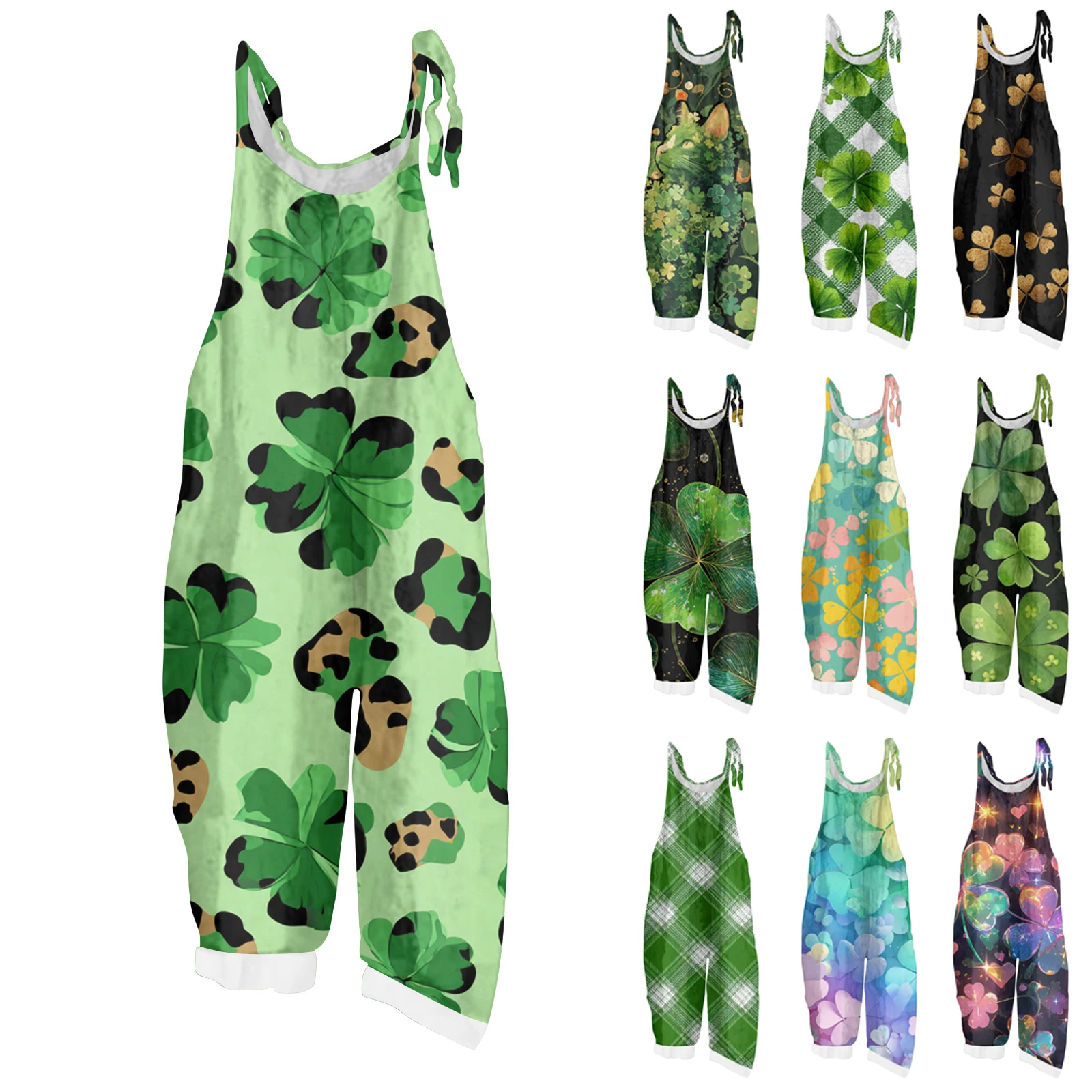 Nuevo mono de moda para mujer del Día de San Patricio, monos estampados, pantalones holgados informales de una pieza para mujer, monos Retro de primavera para mujer