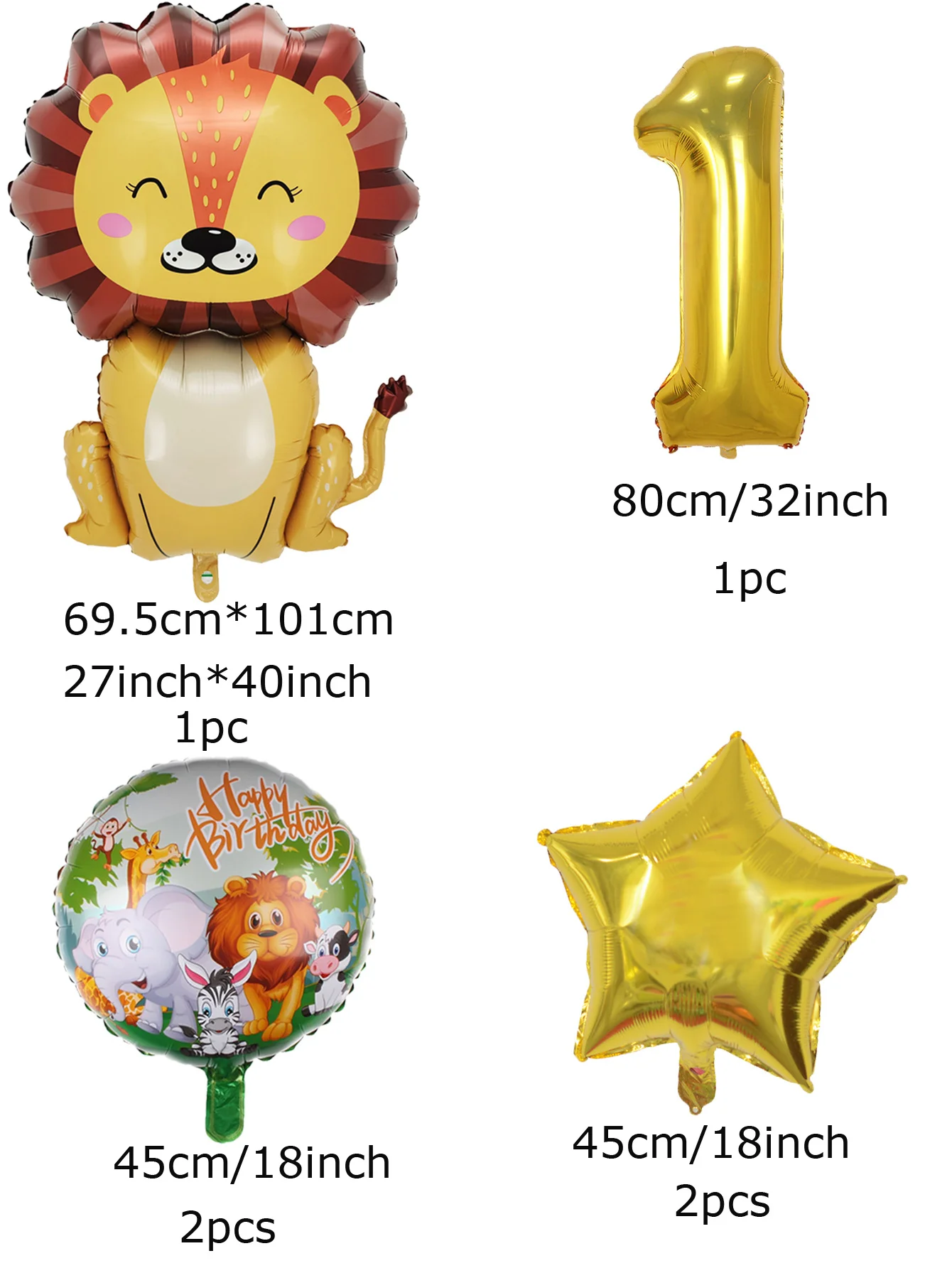 6pcs Gold Large Lion Number Foil Balloons Animal Helium Balloon Children\'s Birthday Party Decorations Kids Inflatable Toys