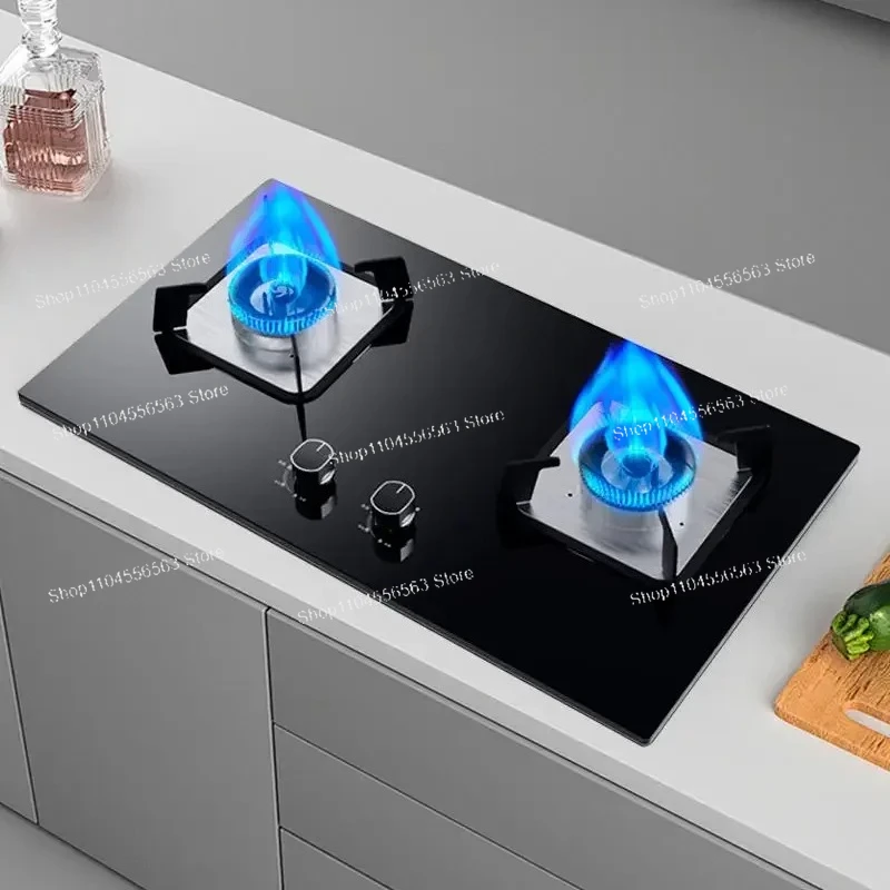 Safe &  Energy-Efficient Double Burner Gas Cooker Built-In Kitchen Appliances with Tempered Glass Hob
