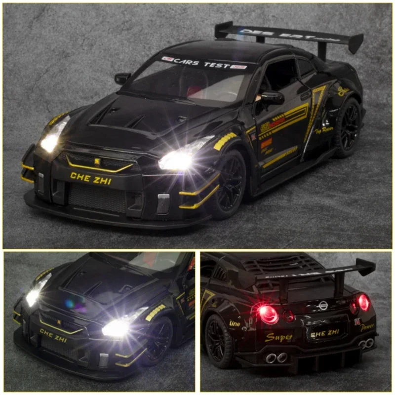 1:24 Skyline Ares Nissan GTR R34 R35 Alloy Sports Car Model Diecast Metal Racing Car Model Simulation Sound and Light Kids Gifts