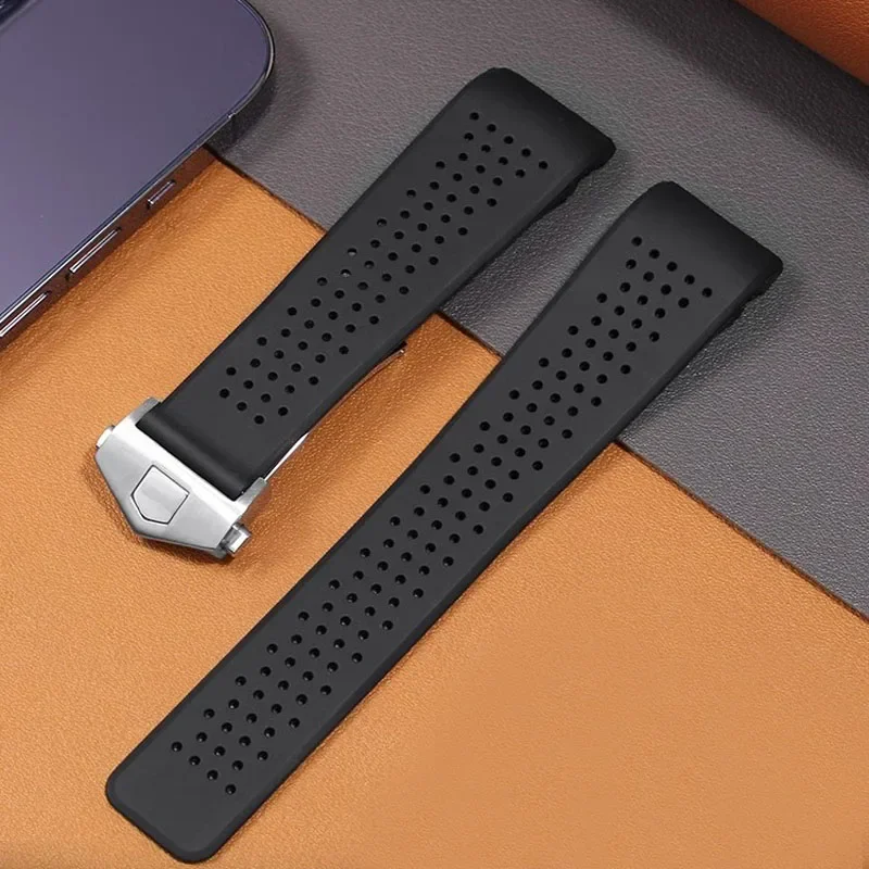 Natural Rubber Watchband For TAG HEUER GRAND CARRERA wristband Waterproof Sport Strap Soft Silicone Watch Bracelet 22mm 24mm