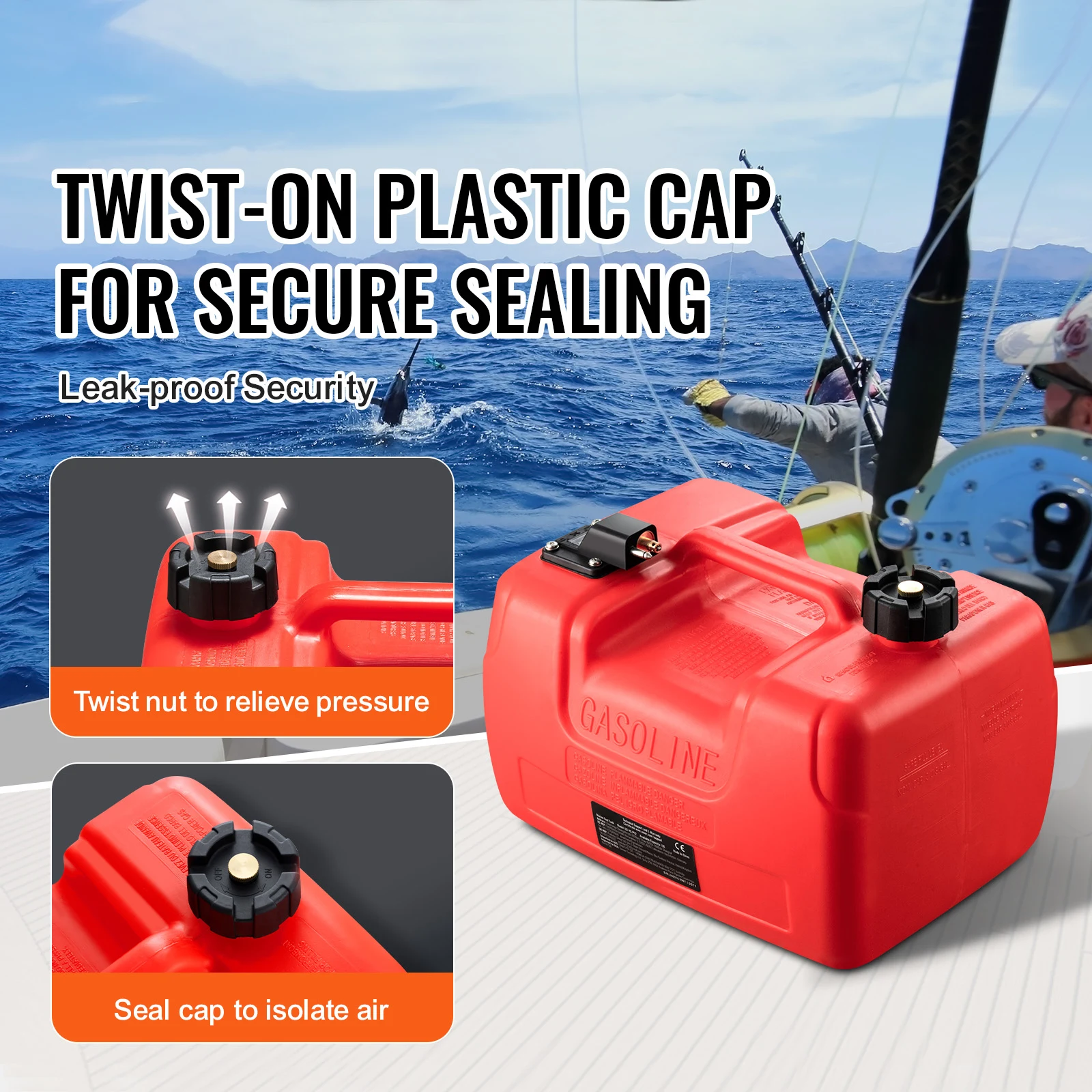 SucceBuy 3Gal/12L Fuel Tank Mororcycle Accessories Petrol Cans with Hose Barrels Gas Spare Container for Yacht Fishing Deck Boat