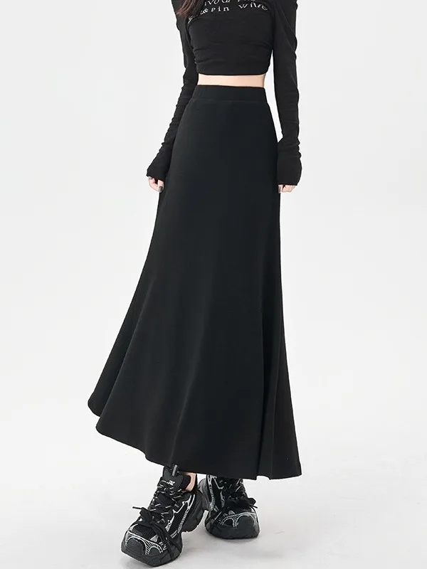 Doux taille haute tricoté Fi queue f jupe femmes mi-longue a-ligne robe automne nouveau Sle décontracté Polyester fibre jupe