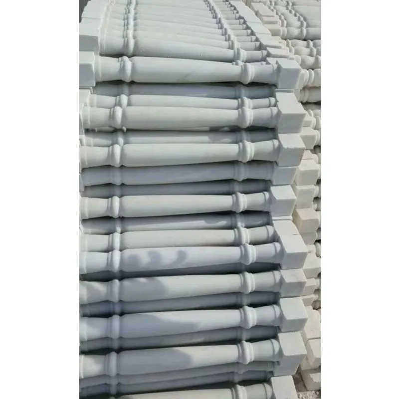 Designer custom hand-carved white marble railing pillar modern stair railing