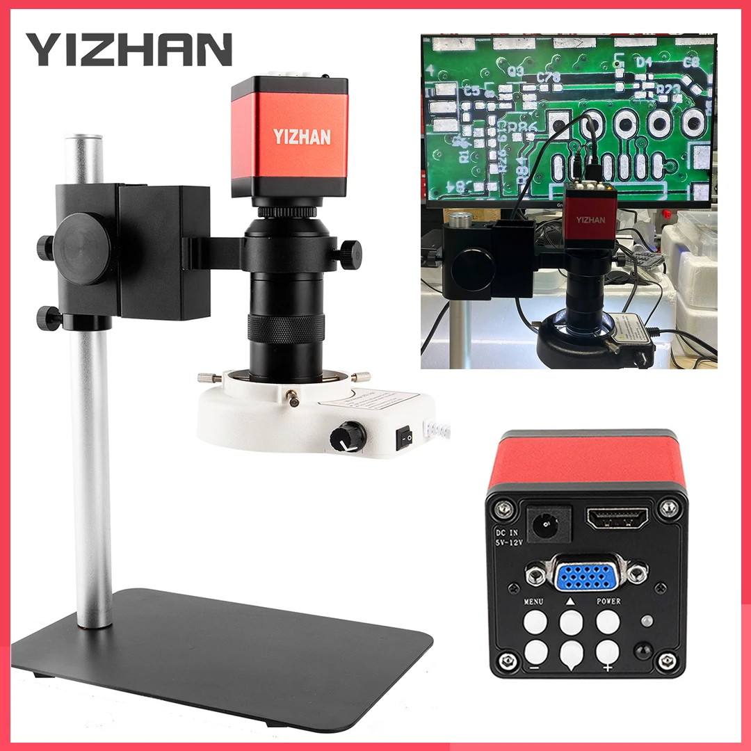 

YIZHAN HD 1080P HDMI USB Industrial Microscope Kit 2K 4K Digital Microscope Camera VGA 1-130X Zoom Lens For Image Magnification