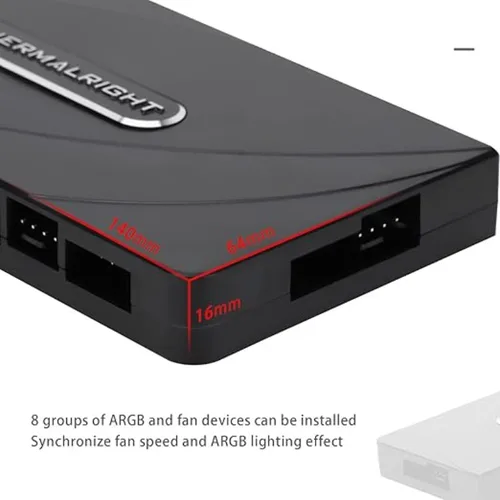 Imagen 2 del producto Ventilador Thermalright y ARGB HUB X8 ARGB/PWM Hub controlador Hub compatible con 8 grupos de ventiladores ventilador PWM de PC de 8 puertos y controlador de ventilador ARGB