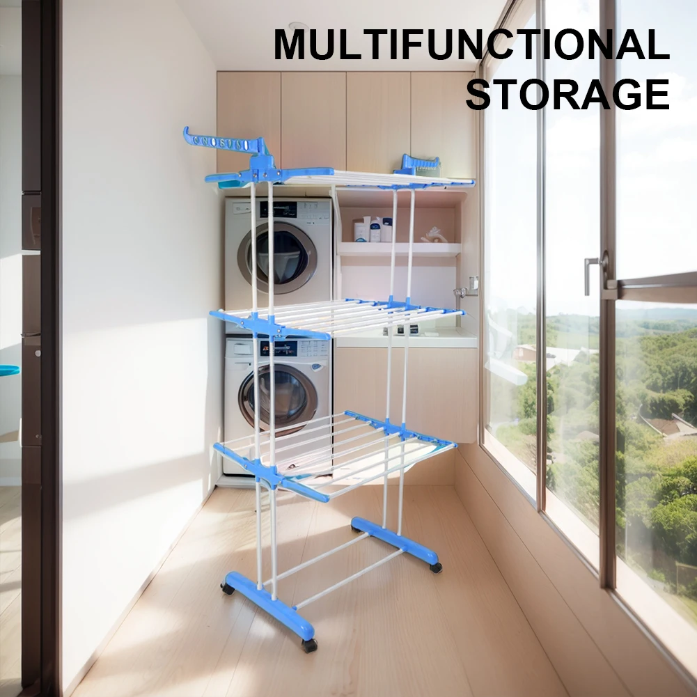 4-Tier Folding Drying Rack Clothes Drying Rack with 4 Castors Free Standing Movable Laundry Rack for Towels Clothes Shoes Linen