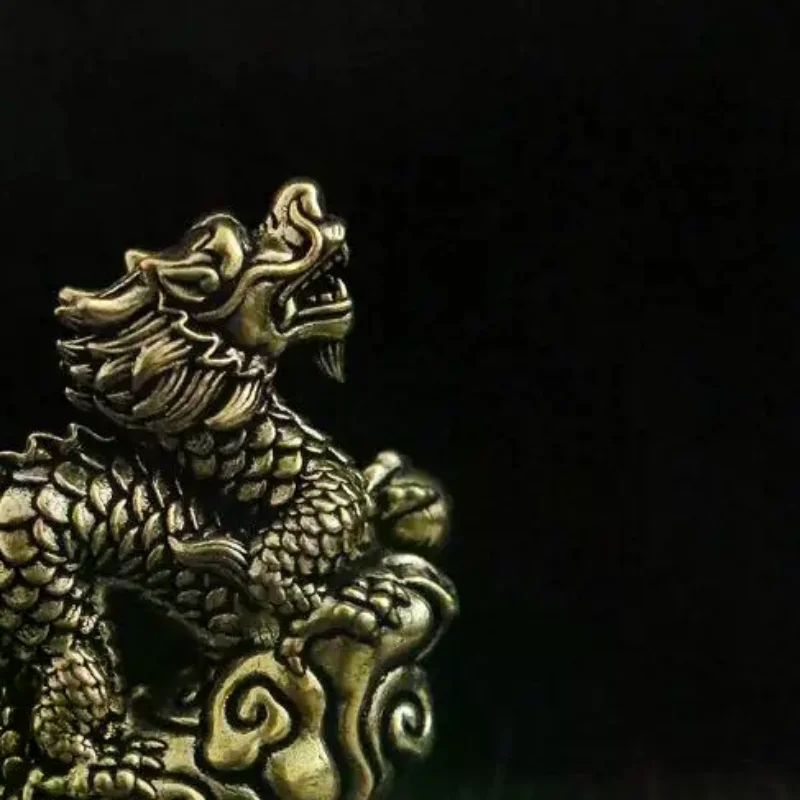 Feng Shui Dragon Figurine Antique Brass Craft Ornament Hand Polished for Office Home Desktop Decor Souvenir Gift