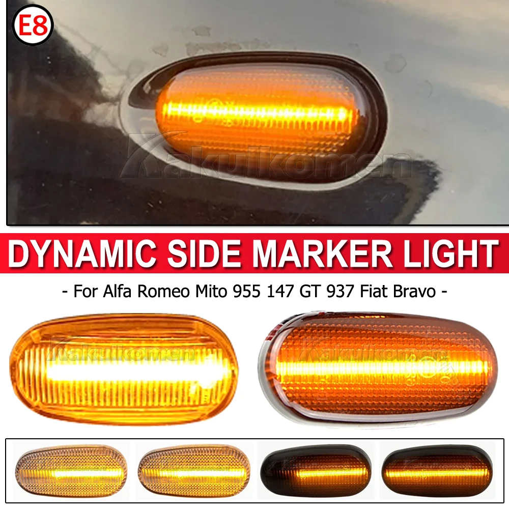 

2Pcs Dynamic LED Side Marker Lights Sequential Turn Signal Flashing Blinker Lamp For Alfa Romeo Mito 955 147 GT 937 Fiat Bravo 2