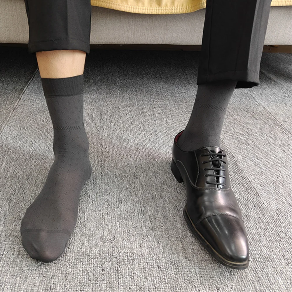 

Business Dress Socks for Men Featuring Translucent Sheer Tube Design and Breathable Ultrathin Fabric Suitable for Work